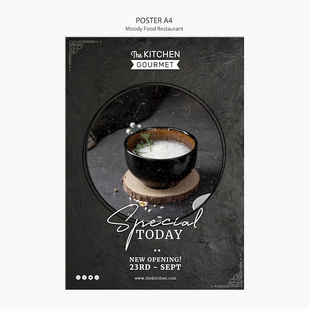 PSD gratuito moody cibo ristorante poster concetto mock-up