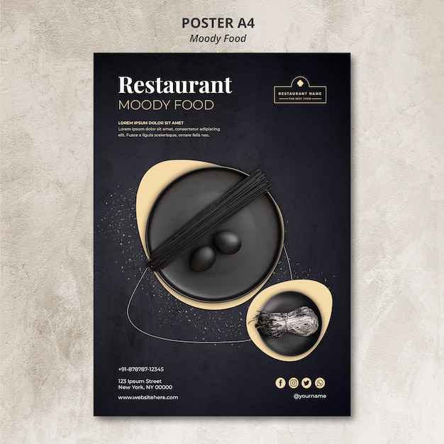 PSD gratuito concetto di poster ristorante cibo lunatico