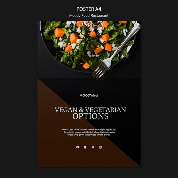 Free PSD moody food restaurant poster template with salad