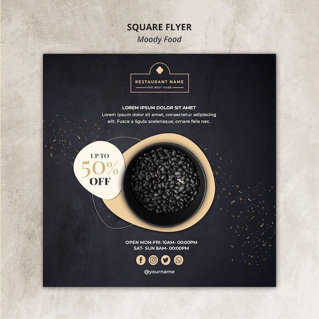 Moody food restaurant square flyer concept