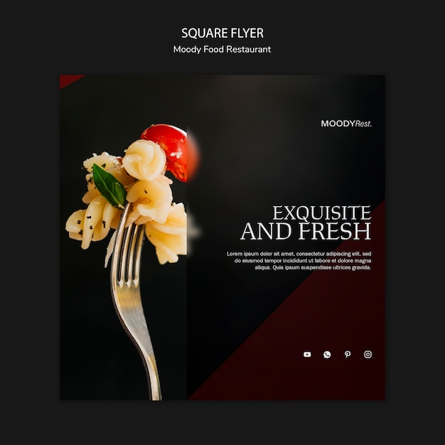 Free PSD moody food restaurant square flyer template