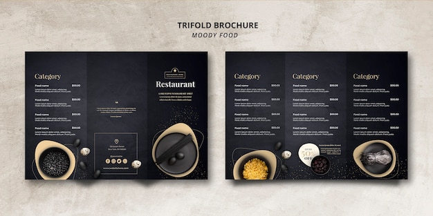 Moody food restaurant trifold brochure concept