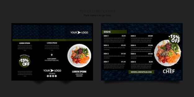 Free PSD moody food restaurant trifold brochure template