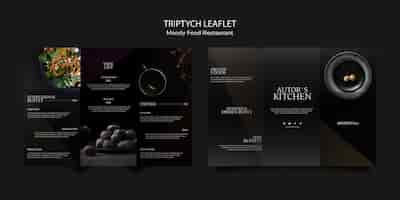 Free PSD moody food restaurant triptych leaflet template