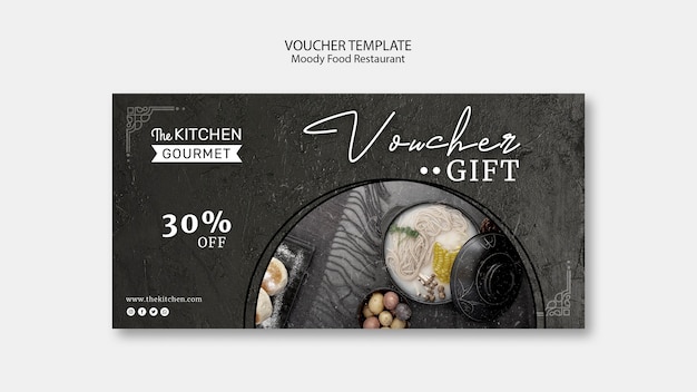 Free PSD moody food restaurant voucher template concept mock-up