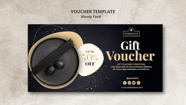 moody food restaurant voucher template concept