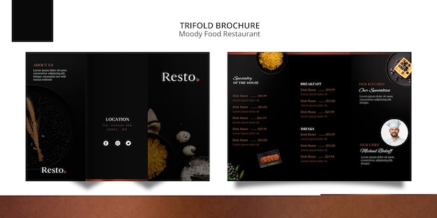Free PSD moody food trifold brochure template