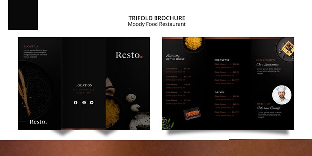 Moody food trifold brochure template