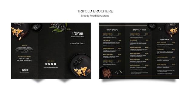 Free PSD moody food trifold brochure