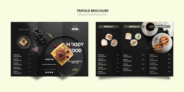 Free PSD moody food trifold brochure