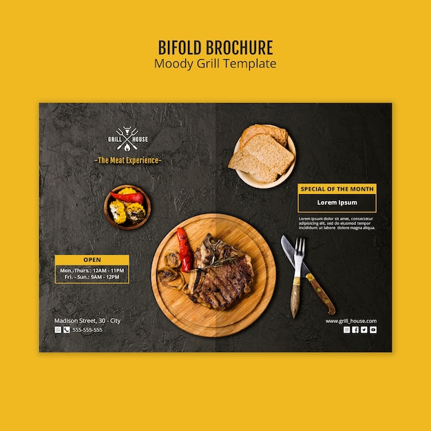 Moody grill bifold brochure template