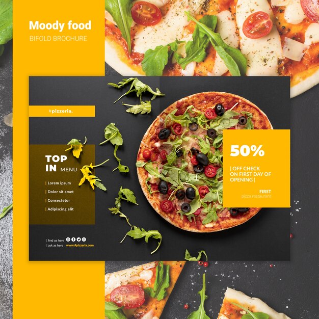 Moody restaurant food bifold brochure mock-up