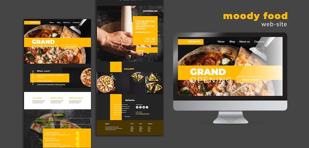 PSD gratuito moody ristorante cibo sito web mock-up