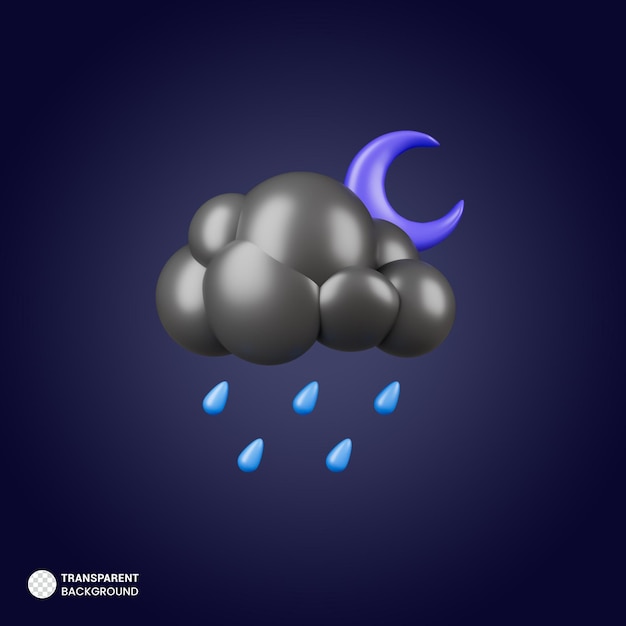 Free PSD moon with rain cloud icon 3d render illustration