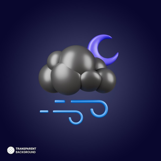 Free PSD moon with rain cloud icon 3d render illustration