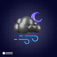 Free PSD moon with rain cloud icon 3d render illustration