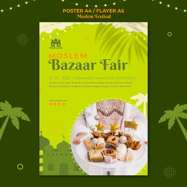 Moslem bazaar fair poster print template