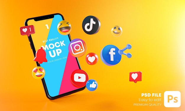 Most popular social media apps with phones mockup