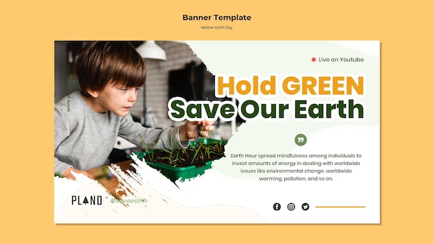 Free PSD mother earth day banner template with photo