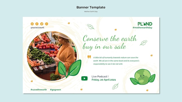 無料PSD 母なる地球デーのお祝いの水平バナーテンプレート