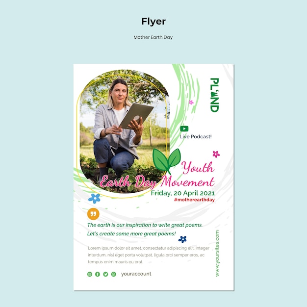 Free PSD mother earth day celebration vertical flyer