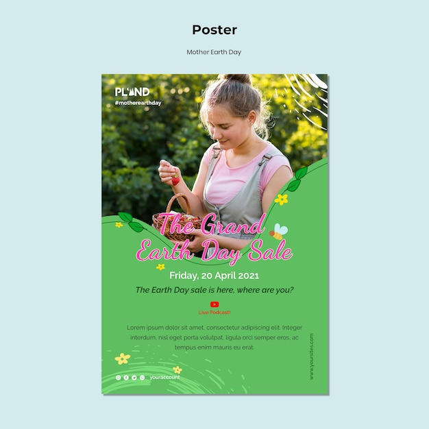 Free PSD mother earth day celebration vertical poster template