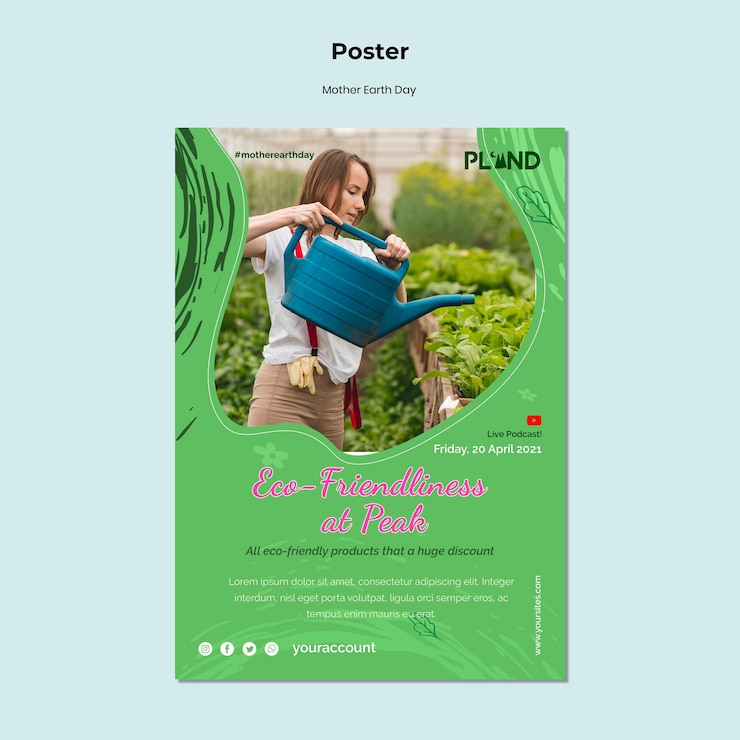 Free PSD mother earth day celebration vertical poster