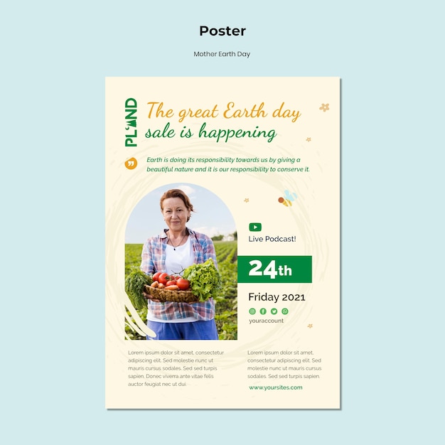 Free PSD mother earth day celebration vertical poster