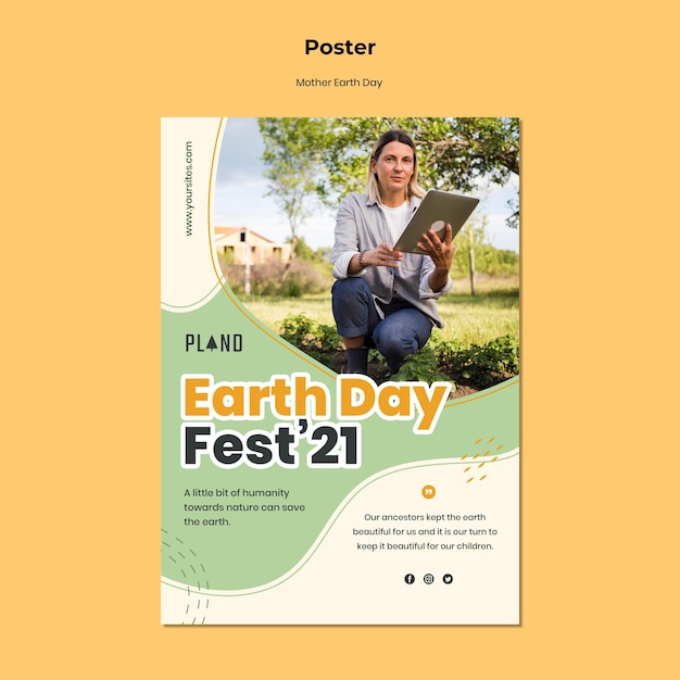 無料PSD 写真付き母アースデイポスターテンプレート