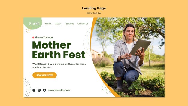 無料PSD 写真付き母なる地球デーのウェブテンプレート