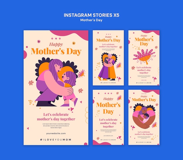 PSD gratuito storie di instagram per la celebrazione della festa della madre