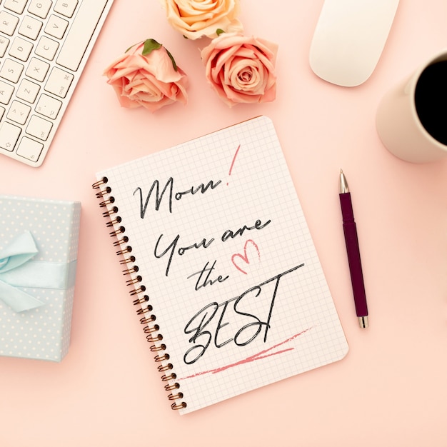 Mother's day mockup notebook with roses