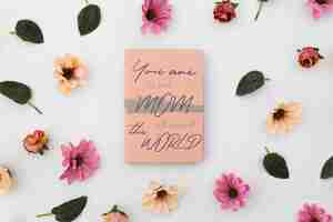 Free PSD mother's day mockup notebook with roses