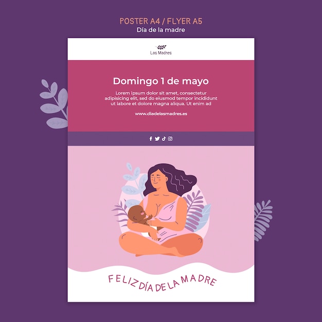 Free PSD mother's day vertical poster template in spanish