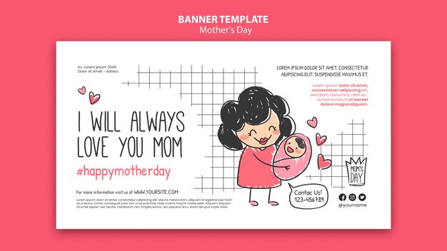 Mothers day doodle banner design template