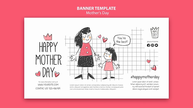 Modello di progettazione di banner doodle per la festa della mamma