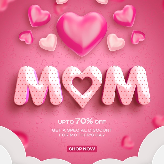 PSD gratuito modello di post pubblicitario per la vendita della giornata delle madri con effetto di testo modificabile