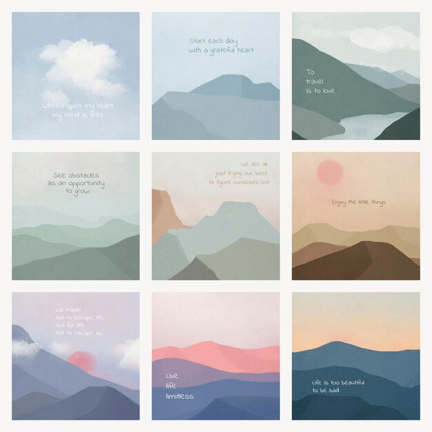 Motivational quote template psd on landscape background set