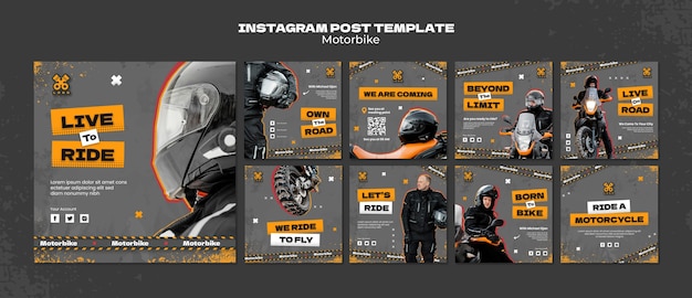 Бесплатный PSD Набор постов в instagram о мотоциклетных приключениях