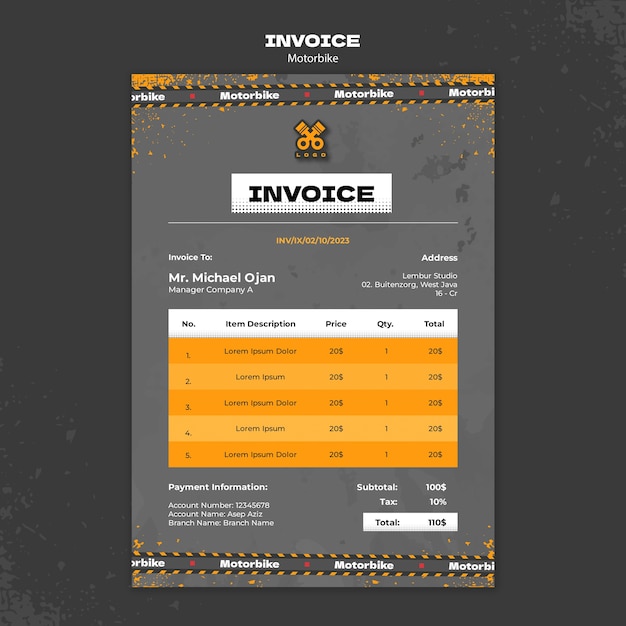 Free PSD motorbike adventure invoice template