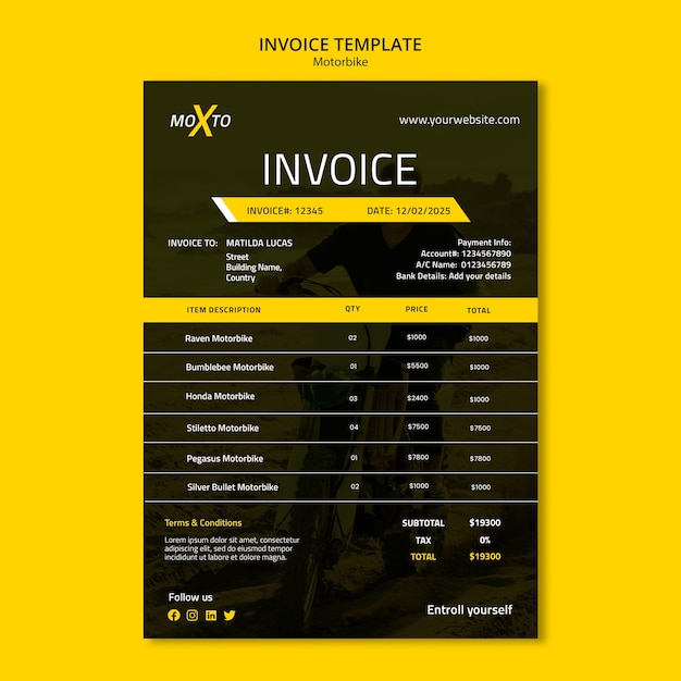 Motorbike competition invoice