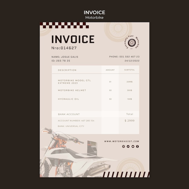 Motorbike extreme sport invoice template