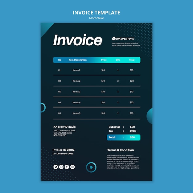 Free PSD motorbike travel  invoice template