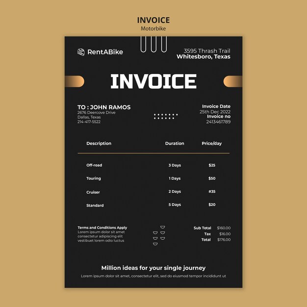 motorbike trips invoice template