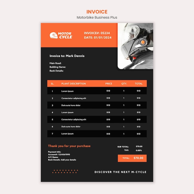 Free PSD motorcycle adventure invoice template