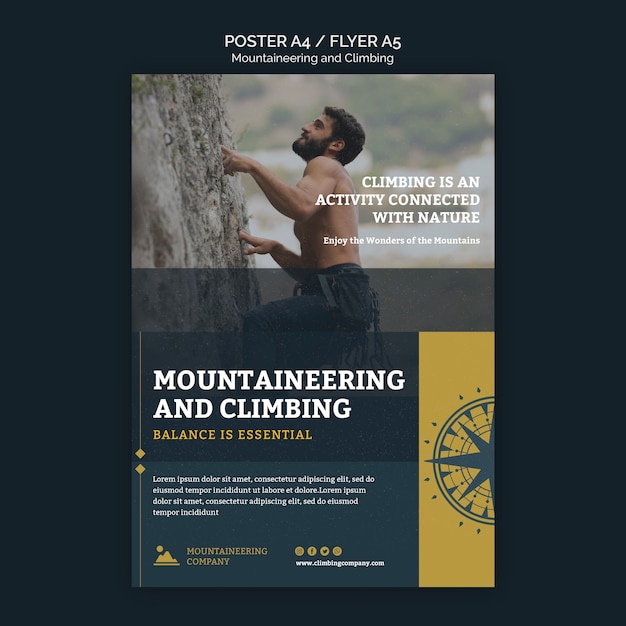 PSD gratuito modello di poster dell'equilibrio alpinistico