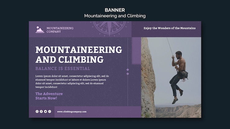 Free PSD mountaineering and climbing banner