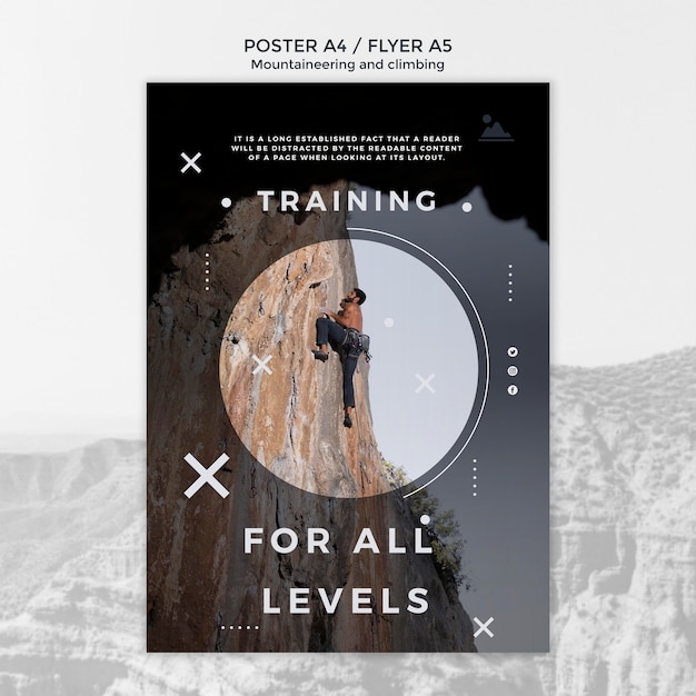 Free PSD mountaineering and climbing flyer or poster design template
