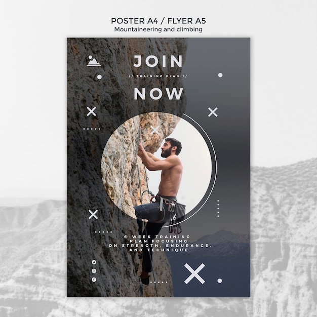 Free PSD mountaineering and climbing flyer or poster design template