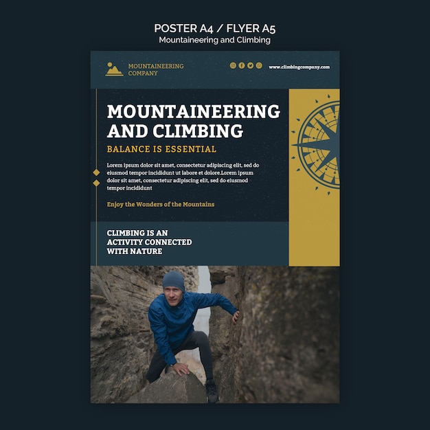 PSD gratuito modello di volantino per alpinismo e arrampicata
